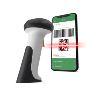 a mobile phone with qr-code scanned by a barcode scanner